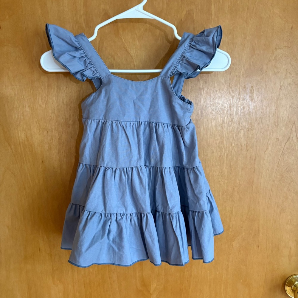 Colorful Childhood Tiered Ruffle Dress Kids Size 100 Blue Flutter Sleeve Smocked
